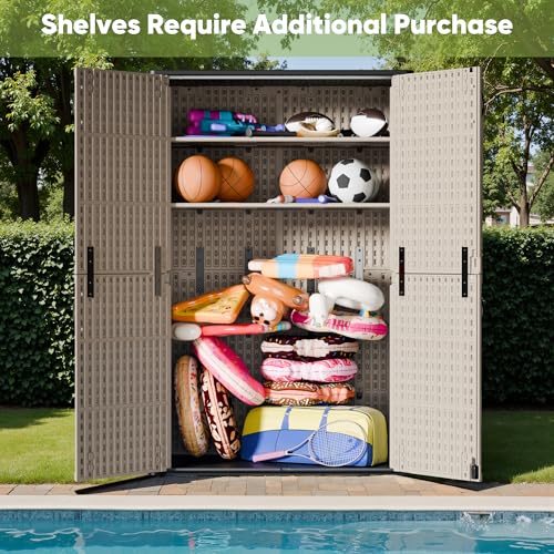 Devoko Outdoor Storage Cabinet 26 Cu Ft with Lockable Doors, Horizontal Storage Shed Waterproof Patio Tools Storage Box for Sofa Cushions, Gardening Tools and Accessories (White)