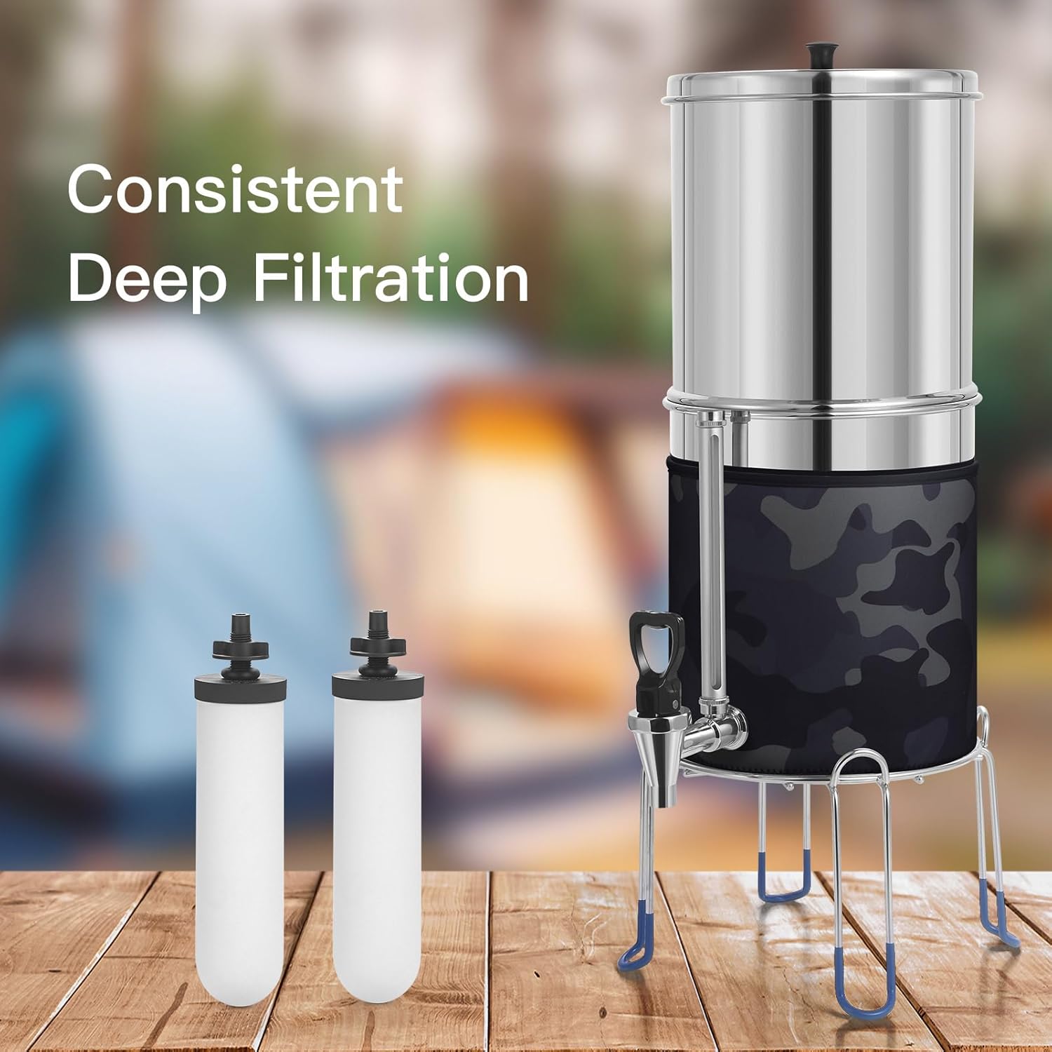 Gravity-fed Water Filter System and 4 Filters (2 Ceramics Filters and 2 Black Carbon Filters)