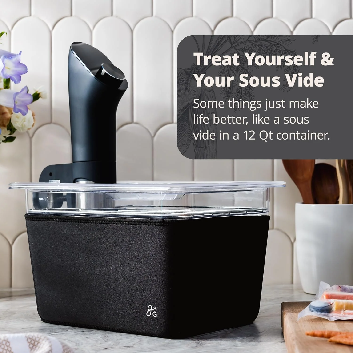 YINCHEN Pro Sous Vide Kit - An 1100 Watt, Powerful, Precise Sous Vide Cooker and Premium, Plastic Container with Sous Vide Rack, Lid, and Neoprene Sleeve | Designed in St. Louis
