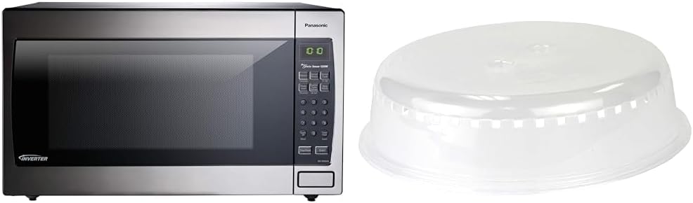 Panasonic Microwave Oven NN-SN966S Stainless Steel Countertop/Built-In & Chef Craft Classic Microwave Cover, 10 inches in diameter, Clear