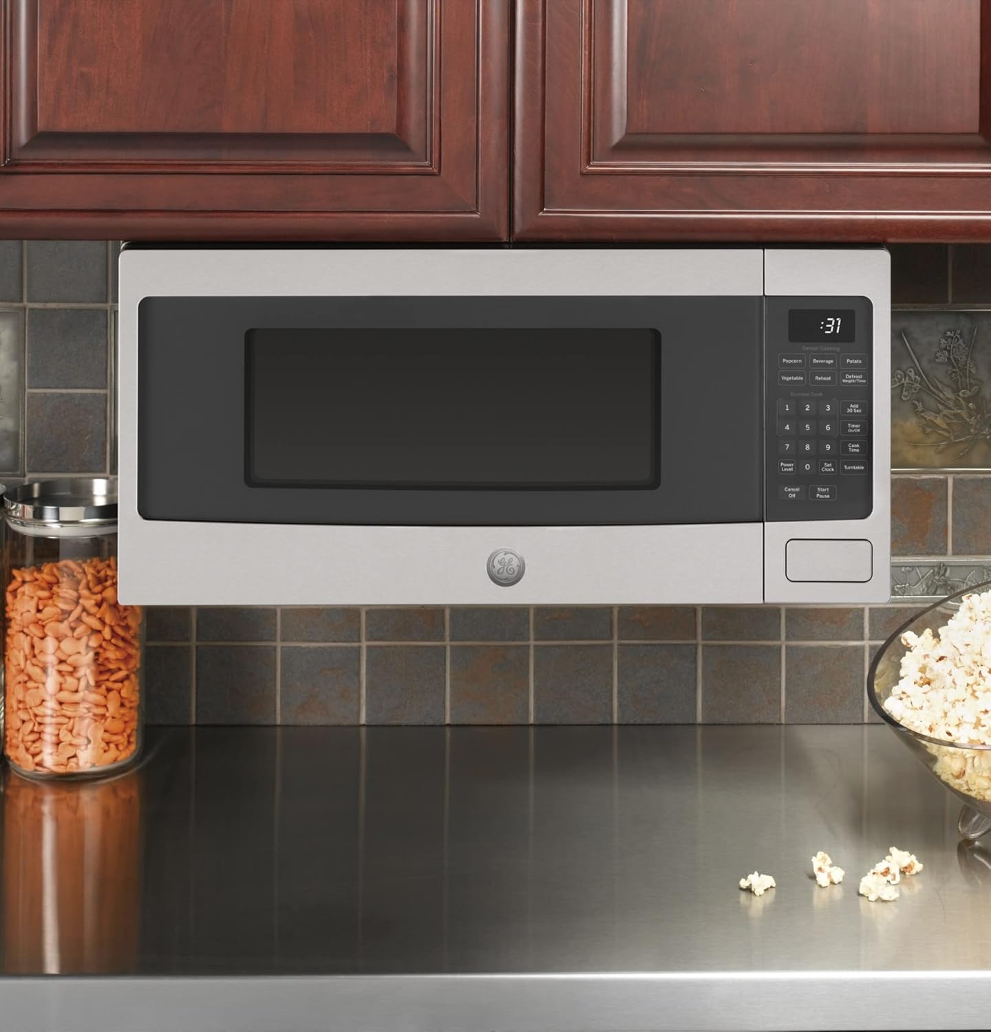 GE PEM31DFWW Profile 1.1 Cu. Ft. White Countertop Microwave