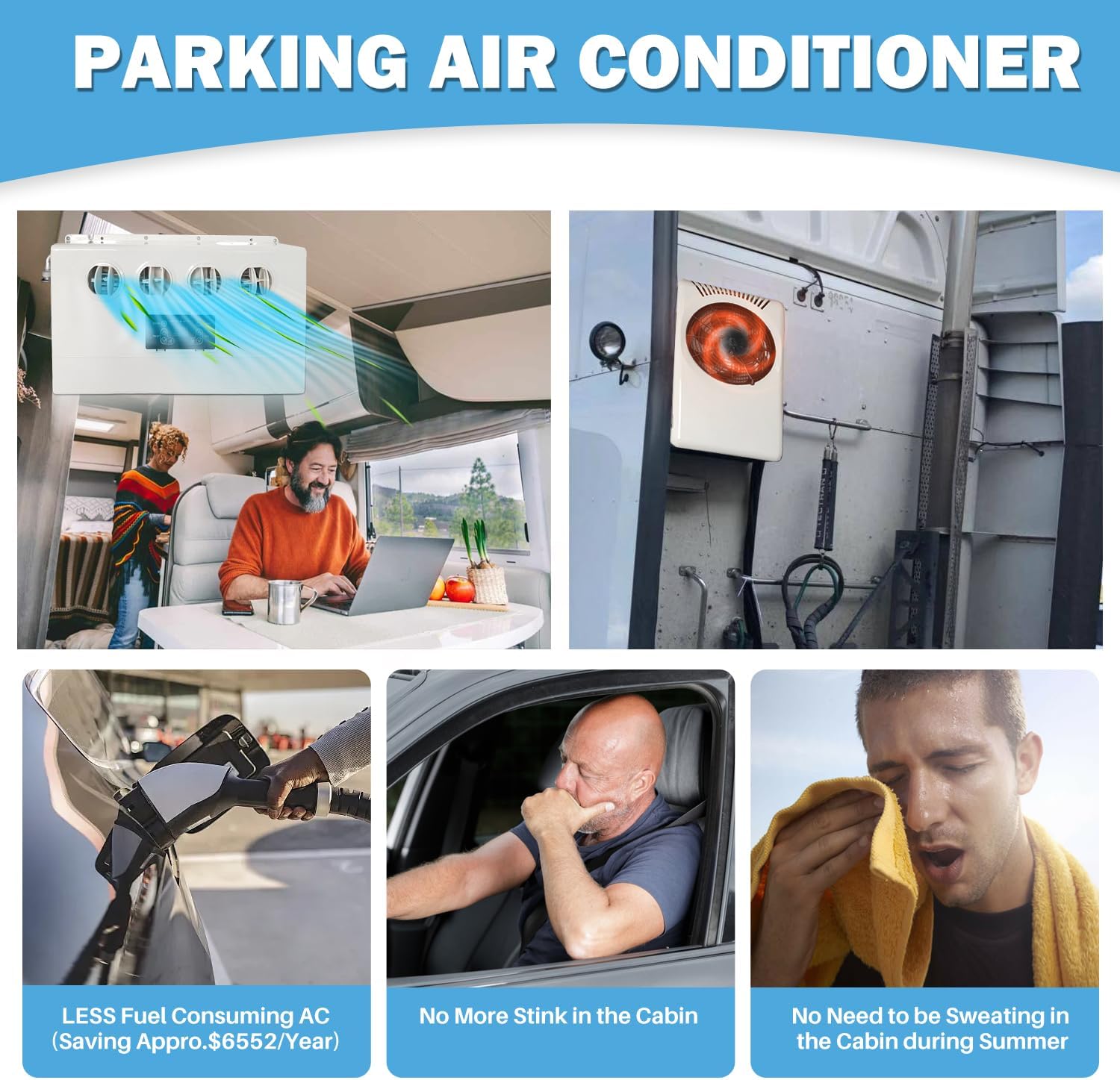 12V Air Conditioner 8500BTU, Mini Split 12 Volt Air Conditioner, Parking AC 12 Volt DC Air Conditioner, Cooling Low Noise for Big Rig Sleeper, Semi Trucks, Pickup, Trucks, Car, RV, Vans, Buses