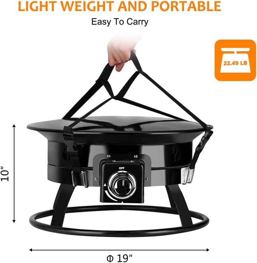 Camplux Portable Propane Gas Fire Pit, FP19AL Outdoor Fire Bowl with Cover and Carry Kit, Auto-Ignition 19 Inch Diameter 52,000 BTU