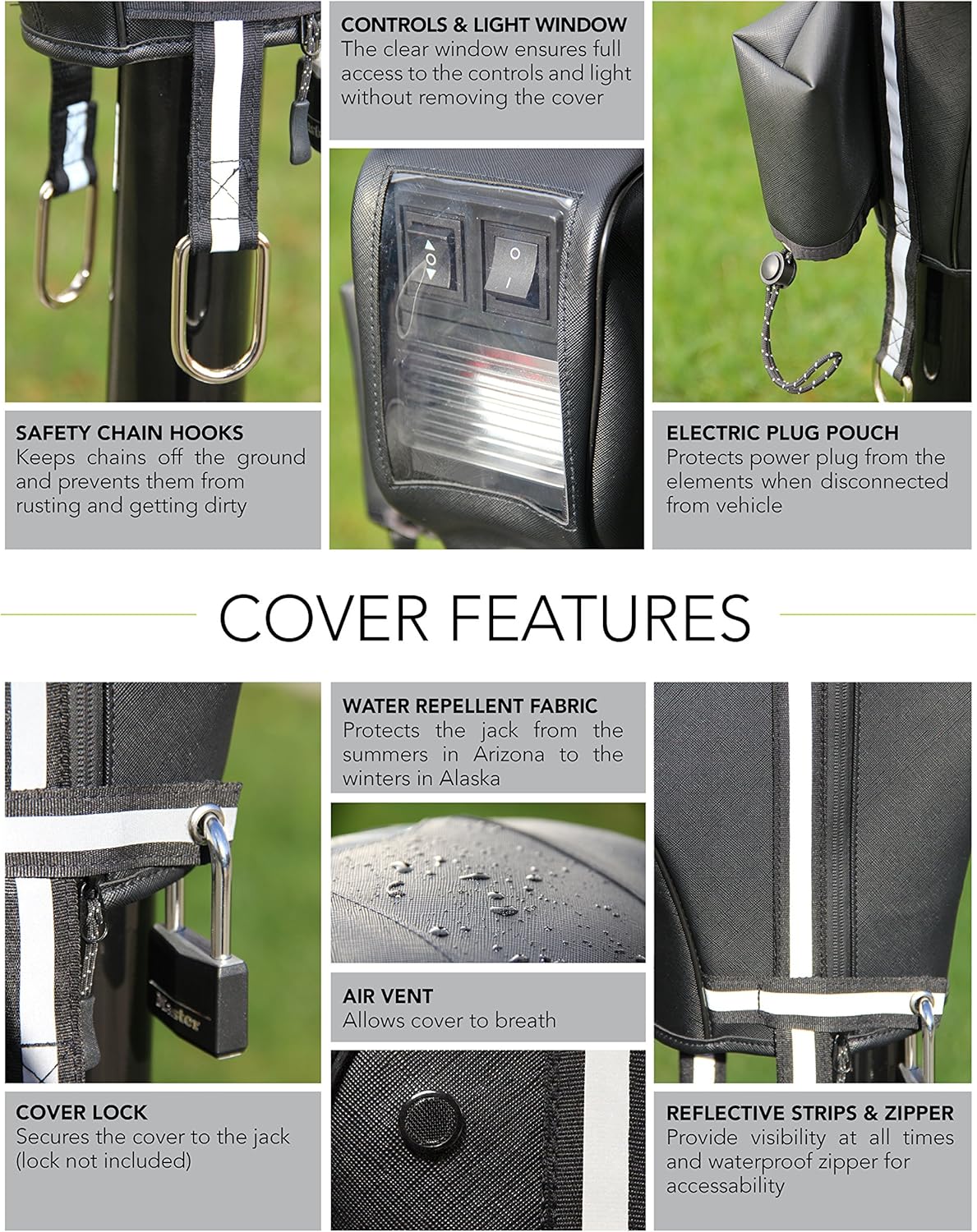 Clever Cover by Trailersphere Custom Electric Tongue Jack Cover for Trailer, RV, Camper, Chains Holder, Plug Protector, Sun and Waterproof (RAM Jack Cover) Pack of 2