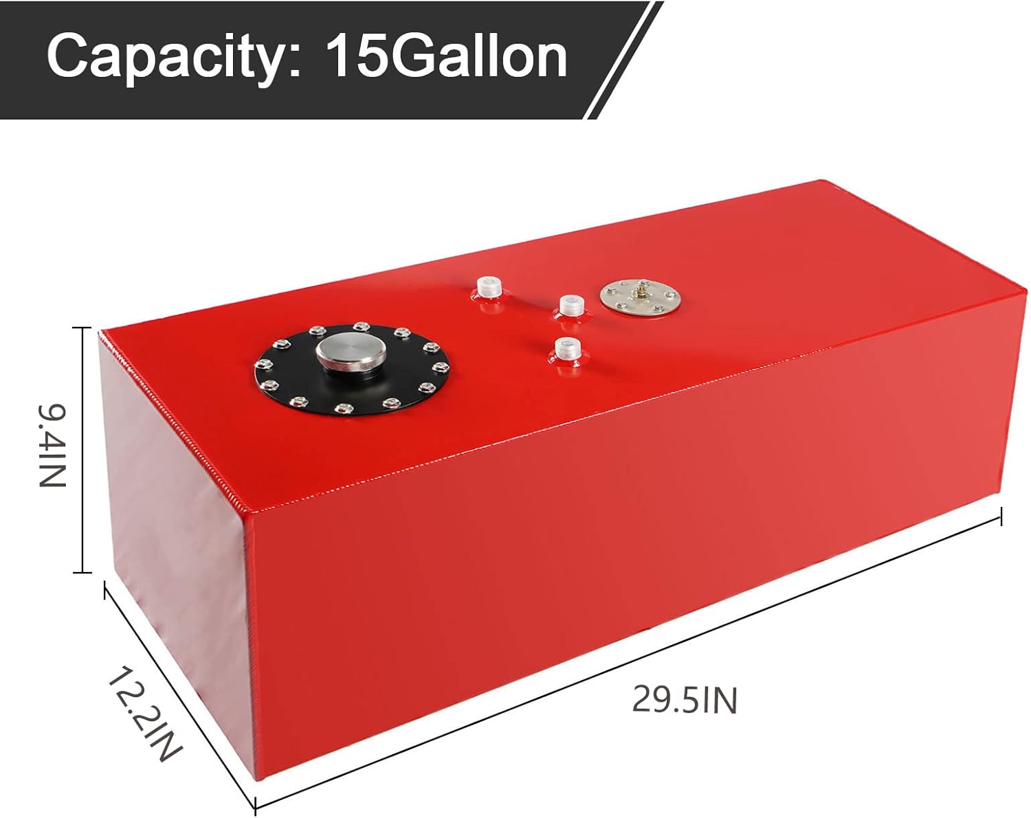 Universal 15 Gallon 57L Fuel Cell Tank Aluminum with Cap and Level Sender Polished Red