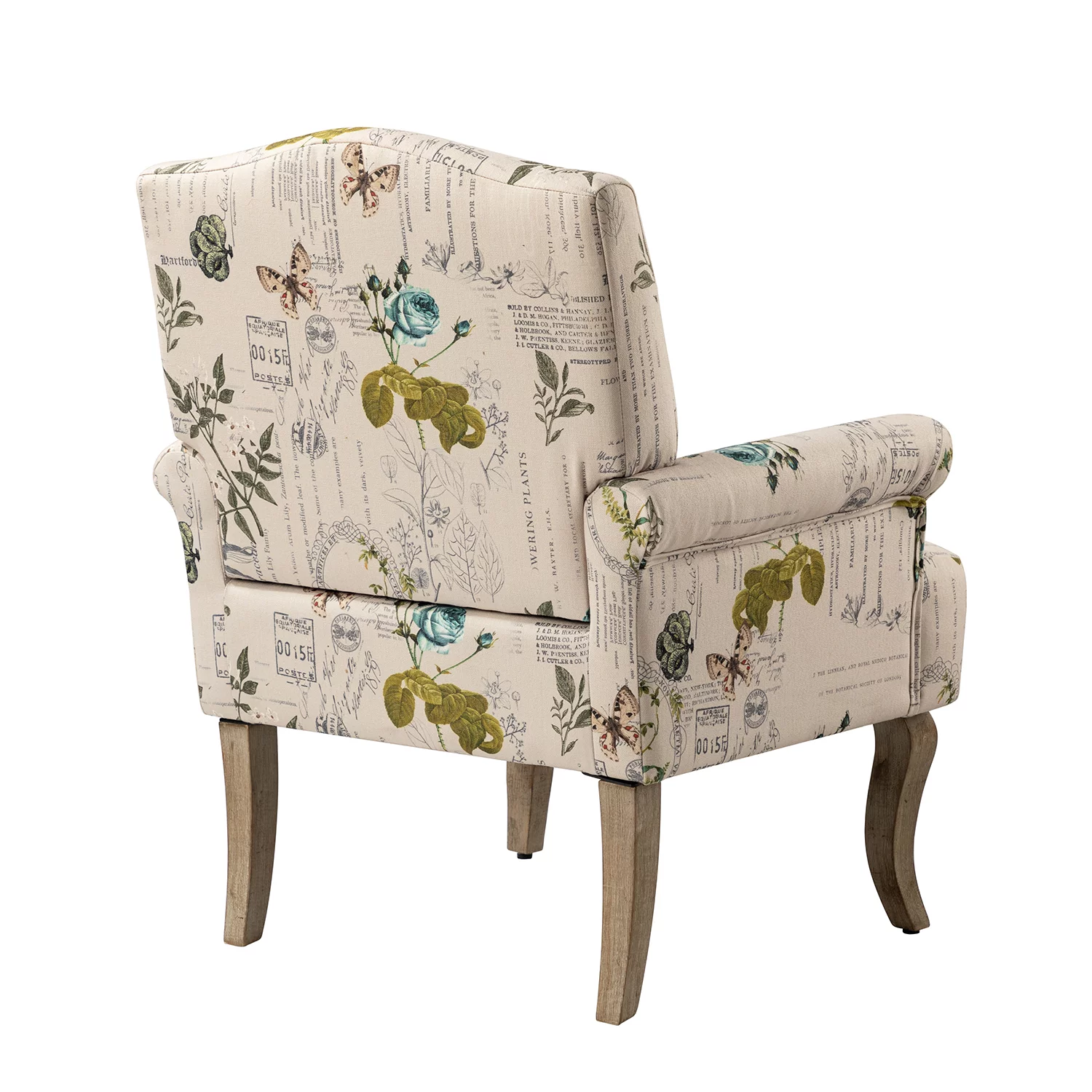 Upholstered Armchair Set of 2 with Unique Pattern & Retro Wooden Legs Adult, Floral