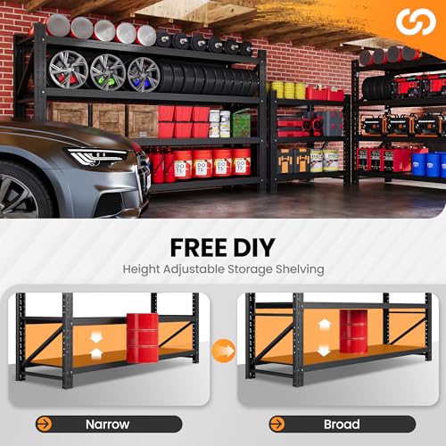 71” W Storage Shelves Heavy Duty, 5000LBS Metal Garage Shelving Units, 4 Tier Storage rack shelf, Steel Industrial Shelving , Adjustable Standing Shelf for Basement/Warehouse 71"W x 24"D x 70"H, Black