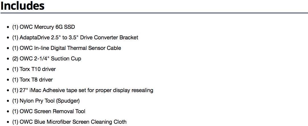 OWC SSD Upgrade Bundle for 2012-2019 27 iMacs, 2.0TB 6G SSD, Drive Converter Bracket, in-line Digital Thermal Sensor Cable, Installation Tools