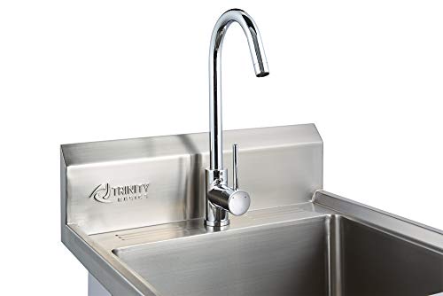 TRINITY THA-0307 Basics Stainless Steel Freestanding Single Bowl Utility Sink with Chrome Faucet, NSF Certified, for Garage, Laundry Room, and Kitchen, 21.5” x 24” x 49.2”, Silver