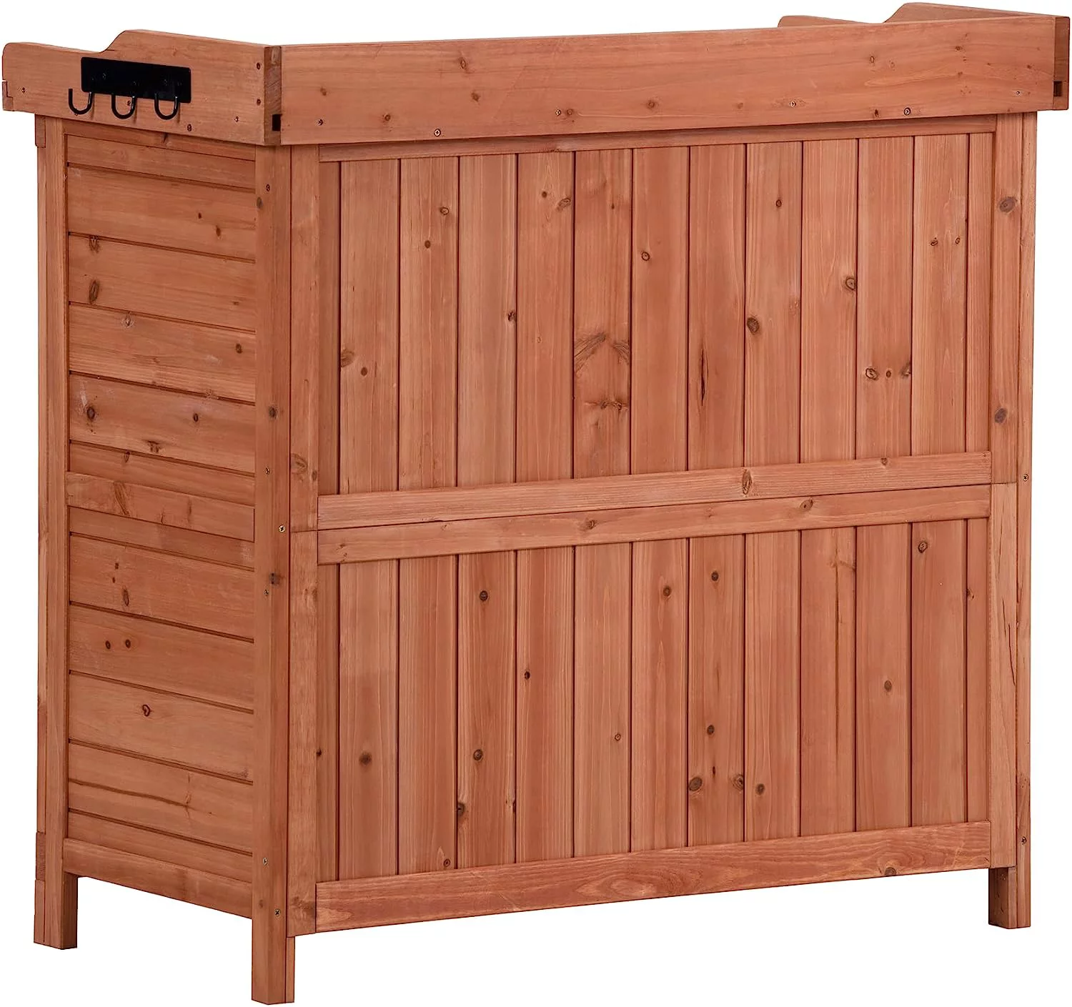 Outdoor Storage Shed with Floor, Waterproof Wooden Storage Cabinet, Tool Shed with Potting Benches, Rustic Wooden Garden Shed Organizer with Shelves and Hooks, Fir Wood (Orange)