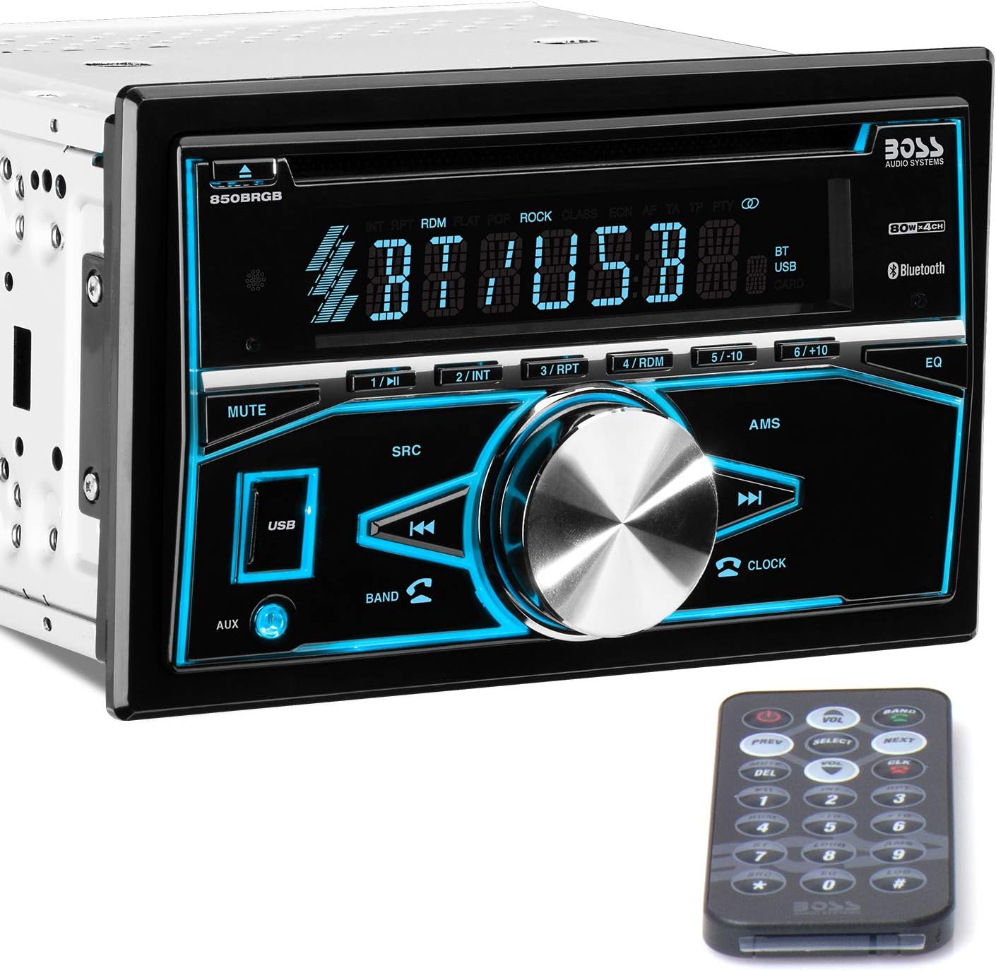 BOSS Audio Systems 508UAB Multimedia Car Stereo - Single Din, Bluetooth Audio/Hands-Free Calling, Built-in Microphone, CD/MP3/USB/AUX Input, AM/FM Radio Receiver, Wireless Remote Control Pack of 2