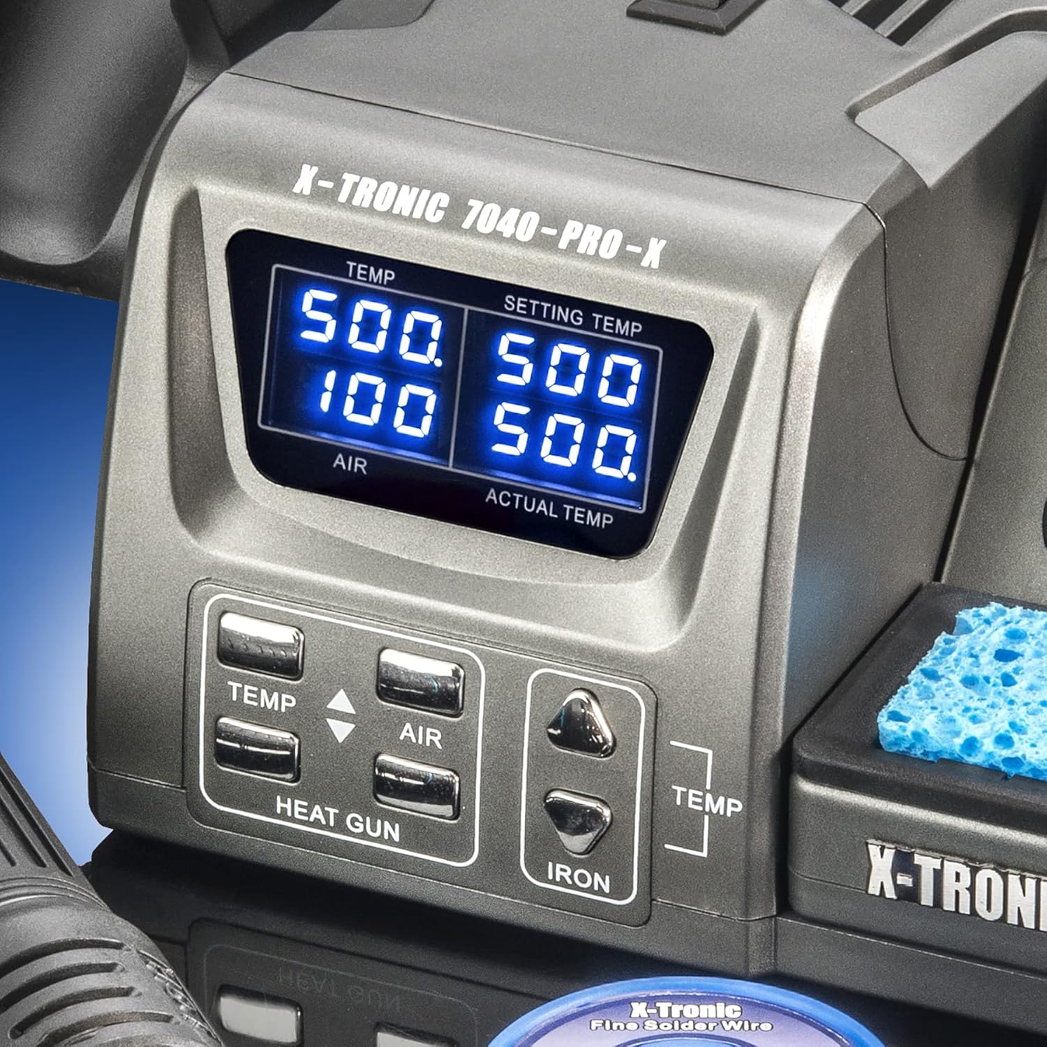 X-Tronic 7040-PRO-X • 775 Watt • Small Footprint Hot Air Rework & Soldering Iron Station • Digital Temp Controls, C/F Conversion, Calibration Func, 0-30 Min Sleep, Auto Cool Down, Mute/Unmute Sound