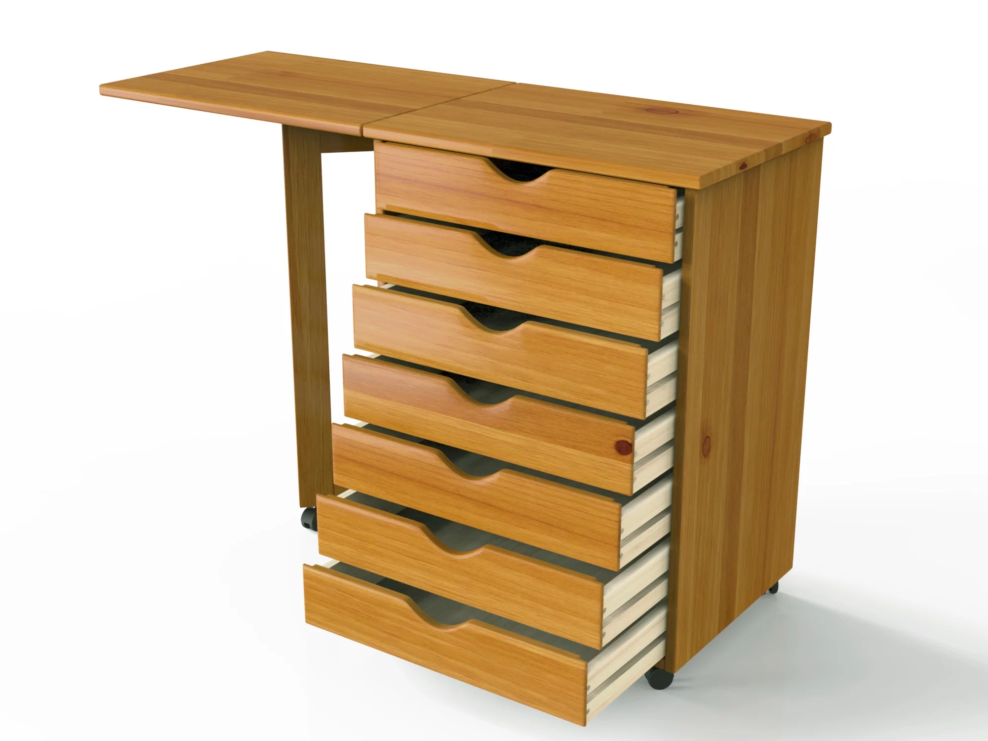 Adeptus Original Roll Cart, Solid Wood, 7 Drawer Gate Leg Roll Cart Desk, Extra Wide Drawers