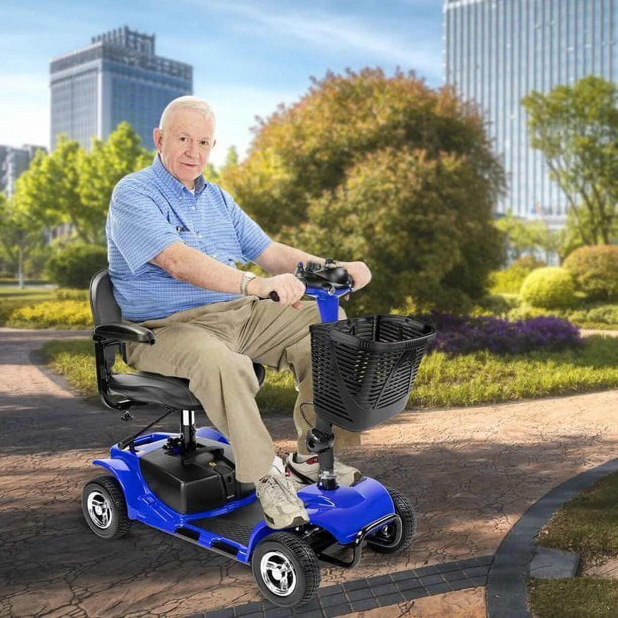 1inchome 4 Wheel Mobility Scooter for Seniors, Folding Electric Powered Wheelchair Device for Adults, Elderly, Gift for Elderly, Red