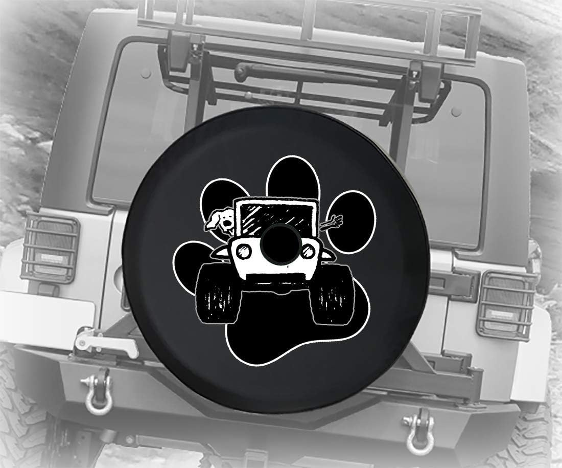 Driving with Dog 4x4 Off Road Vehicle & Paw Print Rough Terrain Adventure Animal Lover JL Spare Tire Cover with Backup Camera Hole Black Size 33 Inch Pack of 2