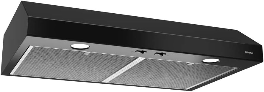 Broan-NuTone BCSD136BL Glacier Range Hood with Light, Exhaust Fan for Under Cabinet, Black, 36-inch