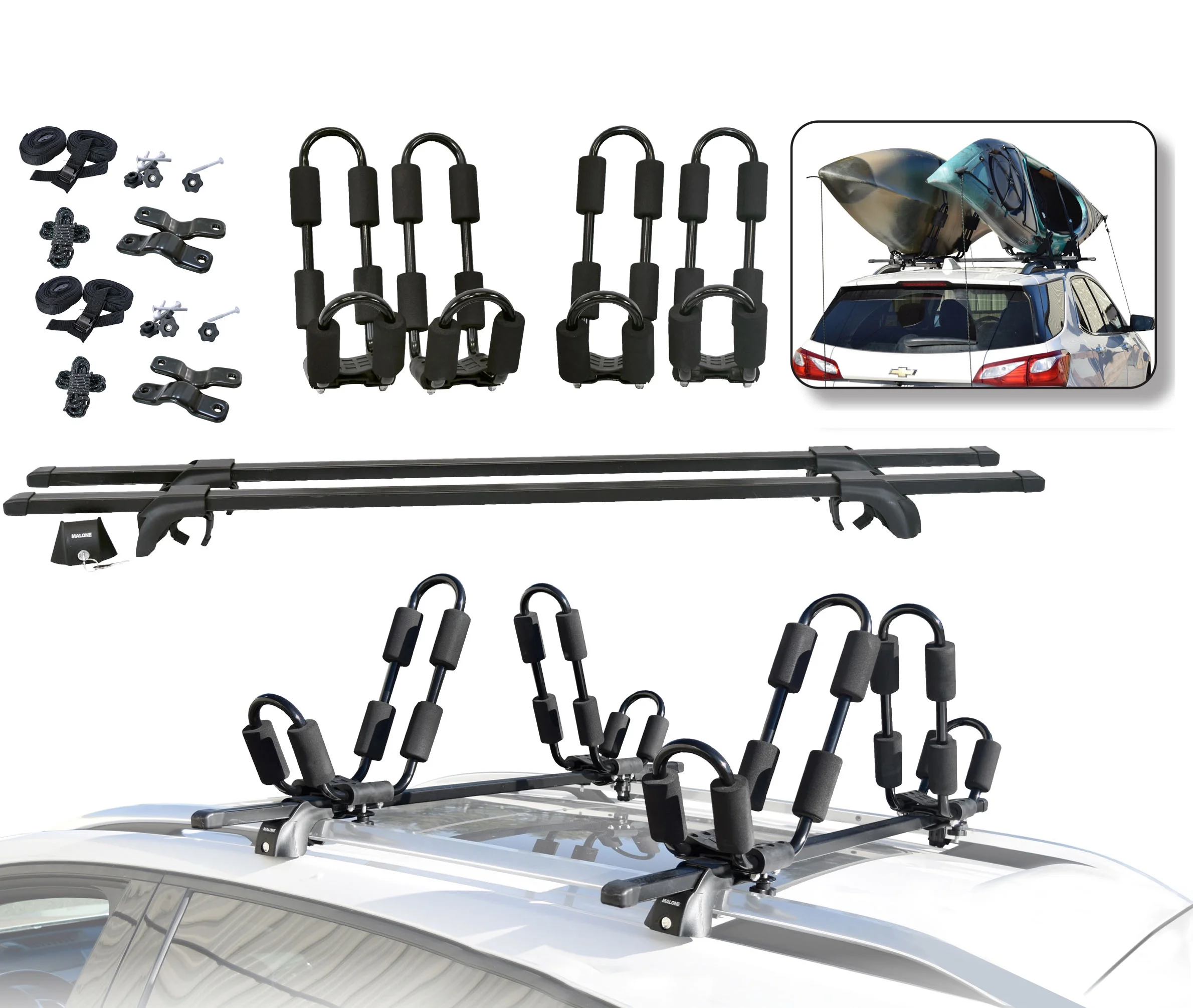 Malone MPG246 58” SteelTop Cross Bar System & J-Rack Carrier(2) Package - Curated Treasures Market