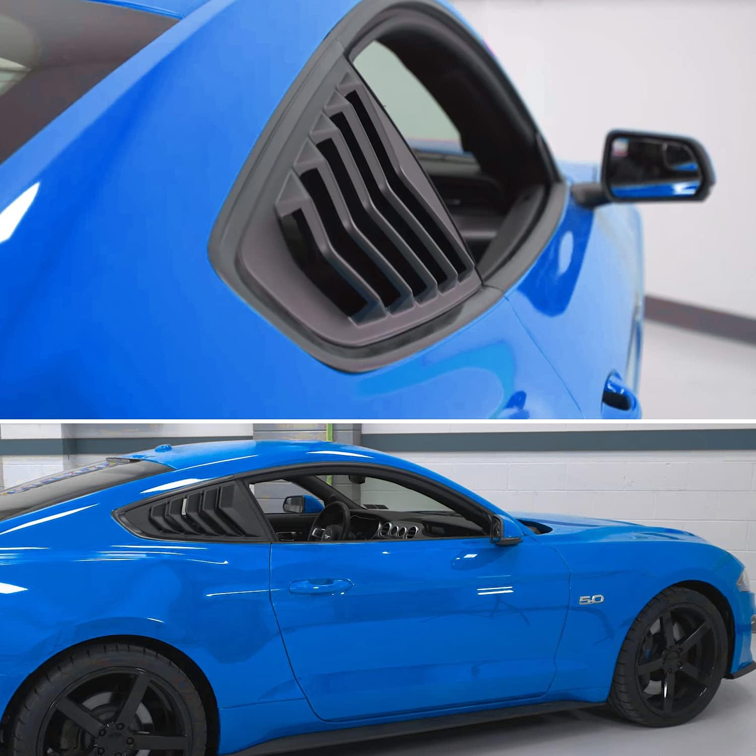 Rear and Side Window Louvers Cover Fit for Ford Mustang 2015-2020 Matte Black Window Visor Sun Shade Vent