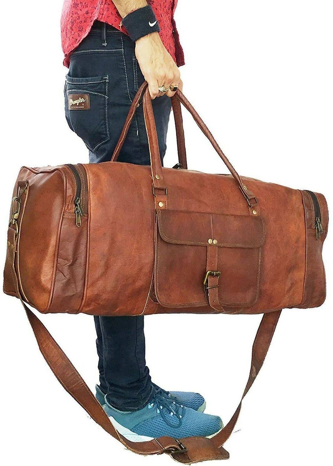 24 inch Genuine Leather Duffel | Travel Overnight Weekend Leather Bag | Sports