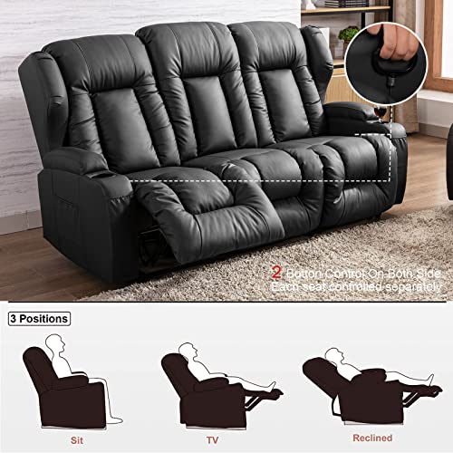 IPKIG 65.3" RV Loveseat Recliner - Faux Leather Manual Reclining Loveseat with Console, Cup Holders, Lumbar Pillow for Living Room, Bedroom, RV, Home Theater - RV Recliners Chair (Beige)