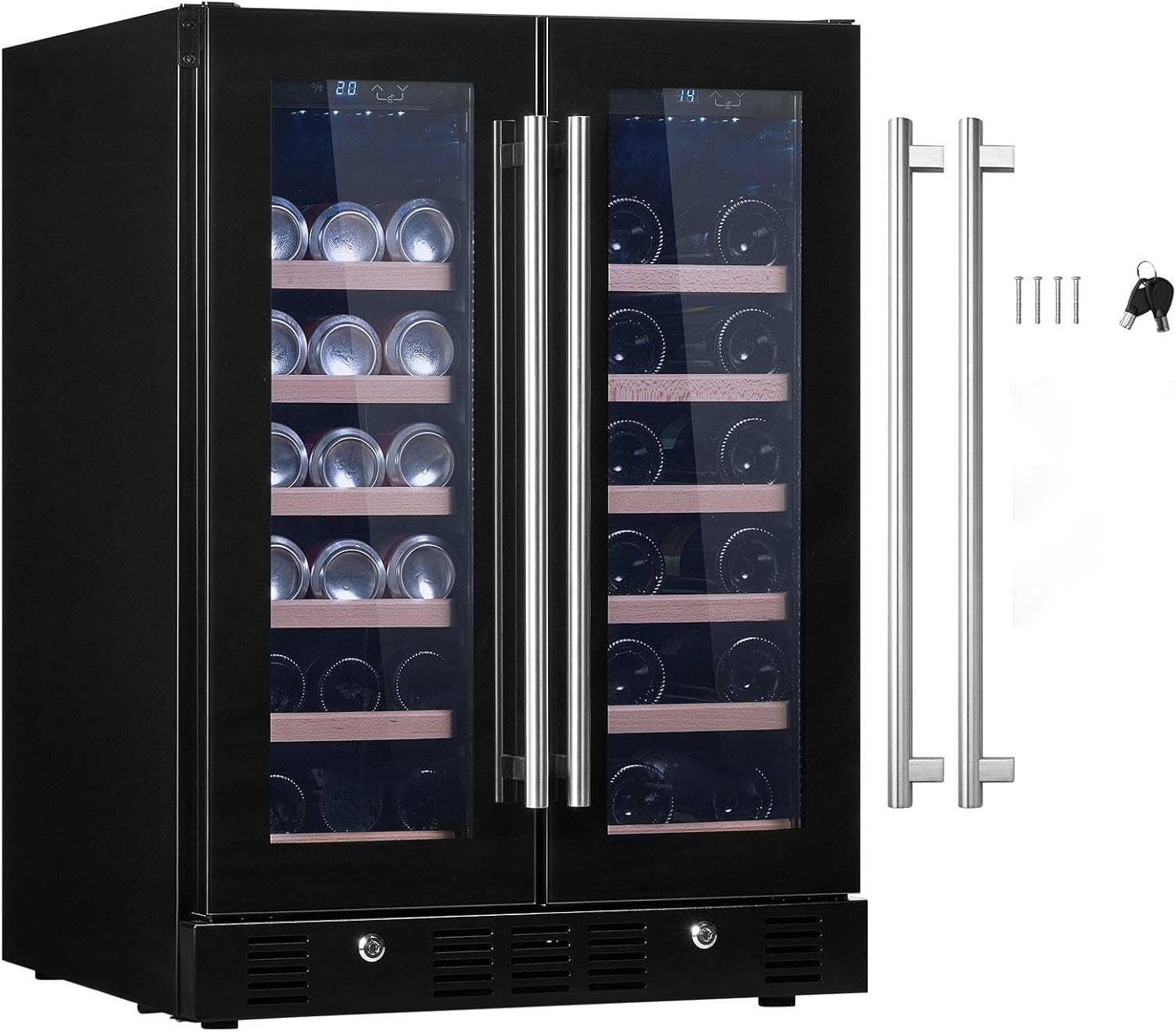 24 inch Wine and Beverage Refrigerator with Dual Zone Tempered Glass Door and Digital Temper Control - Built-in or Freestanding - ETL Certified