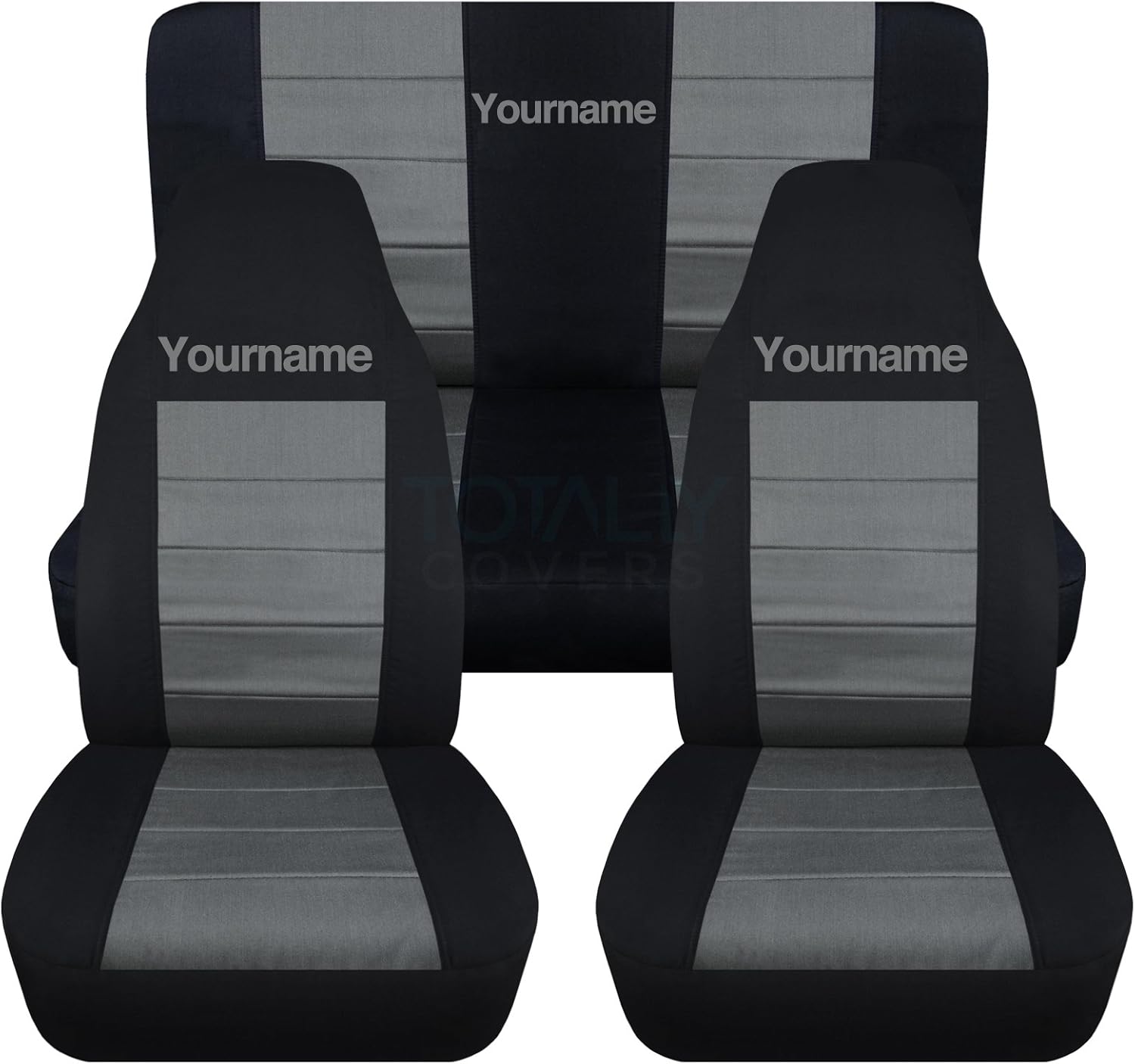 Totally Covers Compatible with 1997-2006 Jeep Wrangler TJ 2-Tone Seat Covers with Your Name/Text: Black & Lime Green - Full Set: Front & Rear (22 Colors) Complete Bench