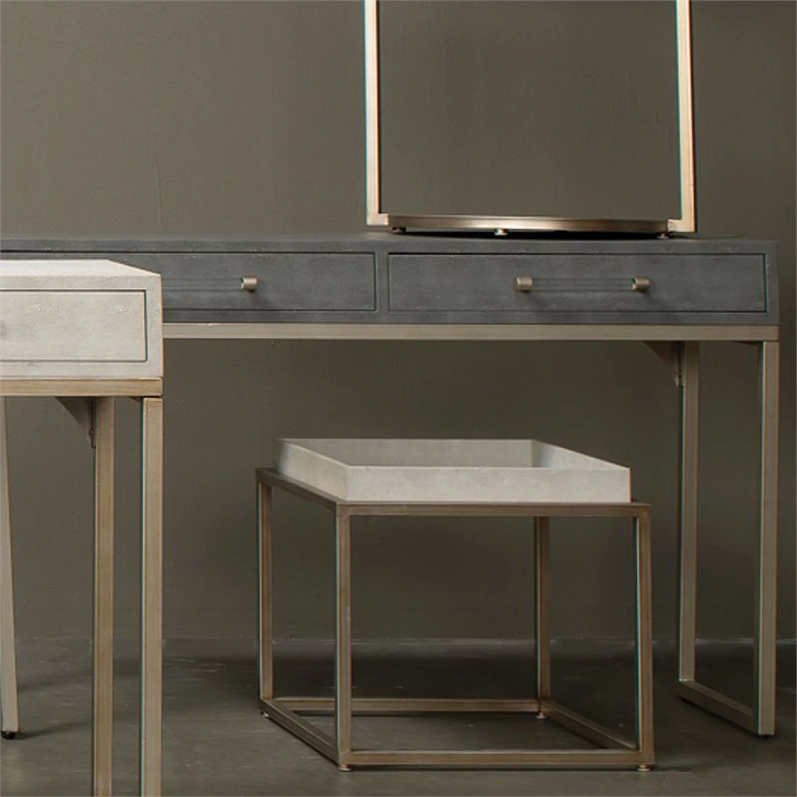 Eden Home Faux Shagreen and Metal Console Table in Gray/Nickel