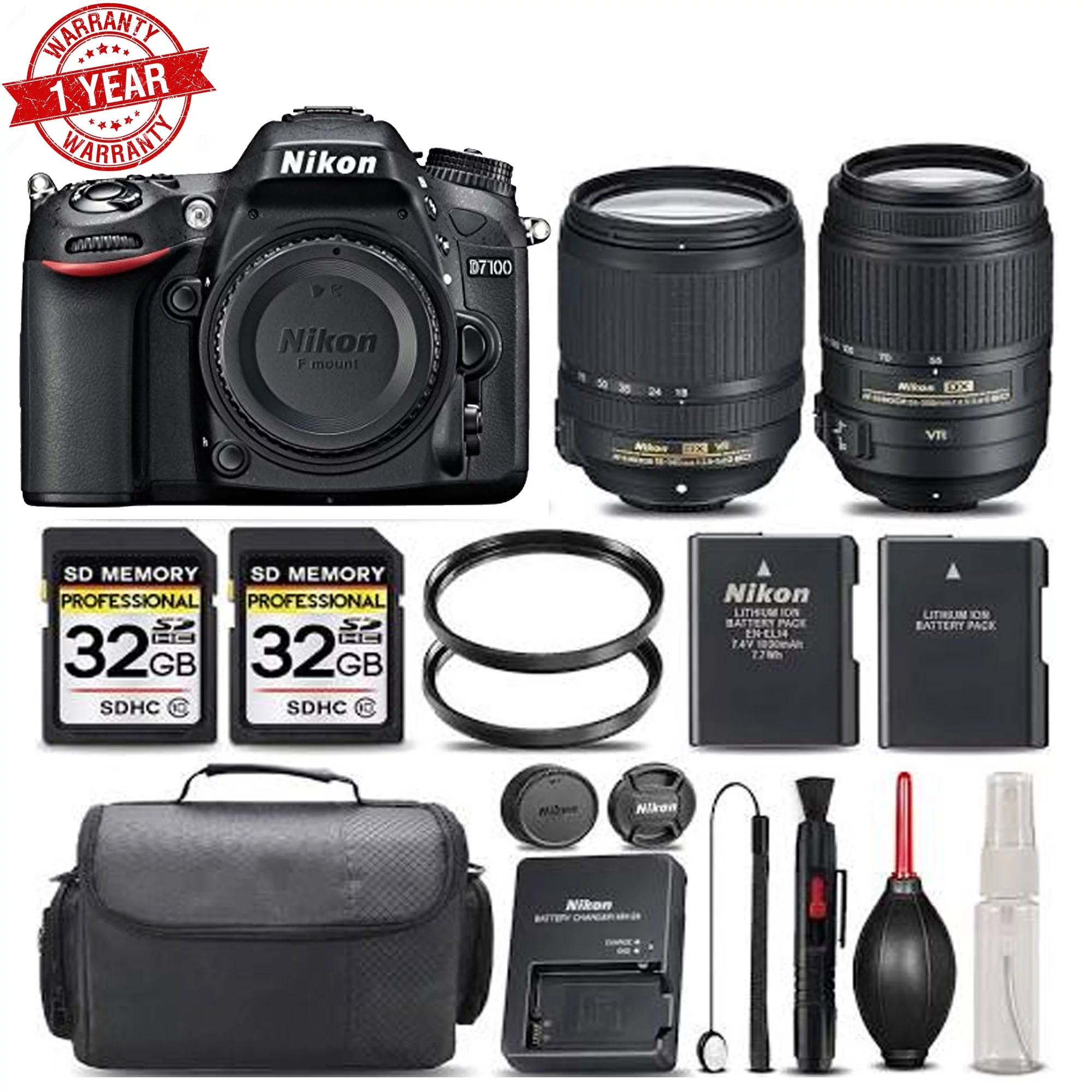Nikon D7100 DSLR Camera ||Nikkor 18-140mm VR Lens ||55-300mm VR - Save Big Kit, Black - Curated Treasures Market