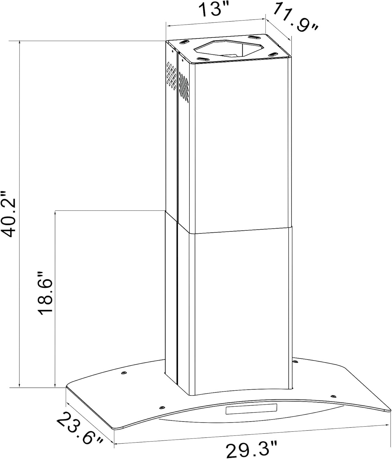 Winflo 30 In. Convertible Stainless Steel Glass Island Range Hood with Mesh Filter and Touch Sensor Control