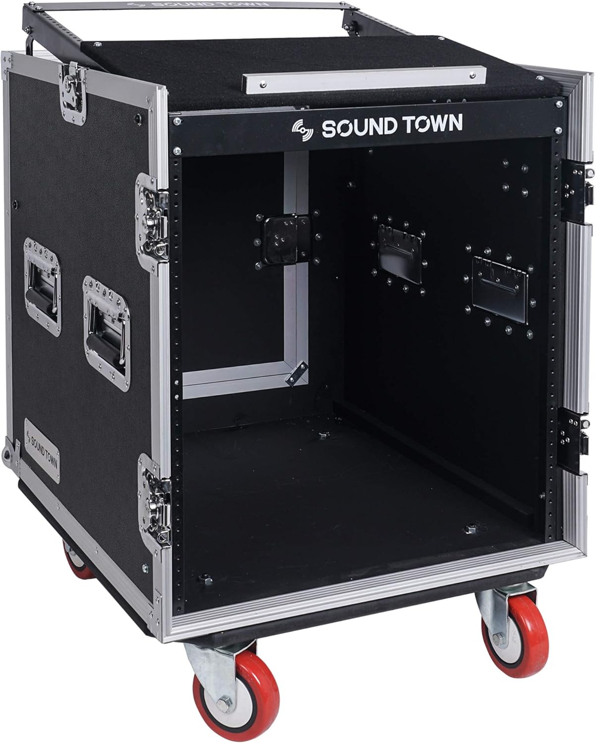 Sound Town 14U PA DJ Rack/Road ATA Case with 11U Slant Mixer Top, 20���� Rackable Depth, DJ Work Table and Casters, 14 Space Size, Pro Tour Grade (STMR-14UWT)