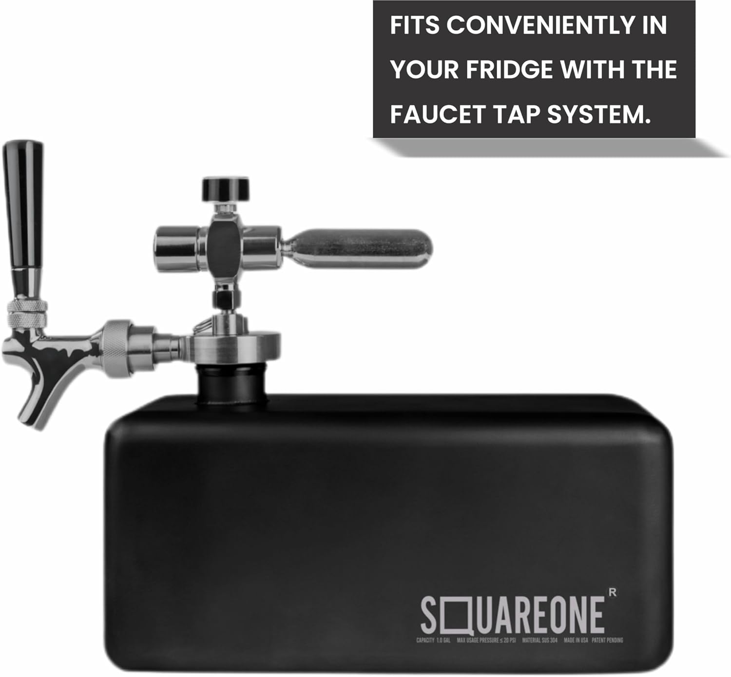 Square One Mini Keg, Stainless Steel Keg and Tap System, 2x 64oz Growlers or 1 Gallon Capacity, Fits in Refrigerators/Coolers, Great for Beer, Kombucha, Cold Brew, and Mixed Drinks - Black