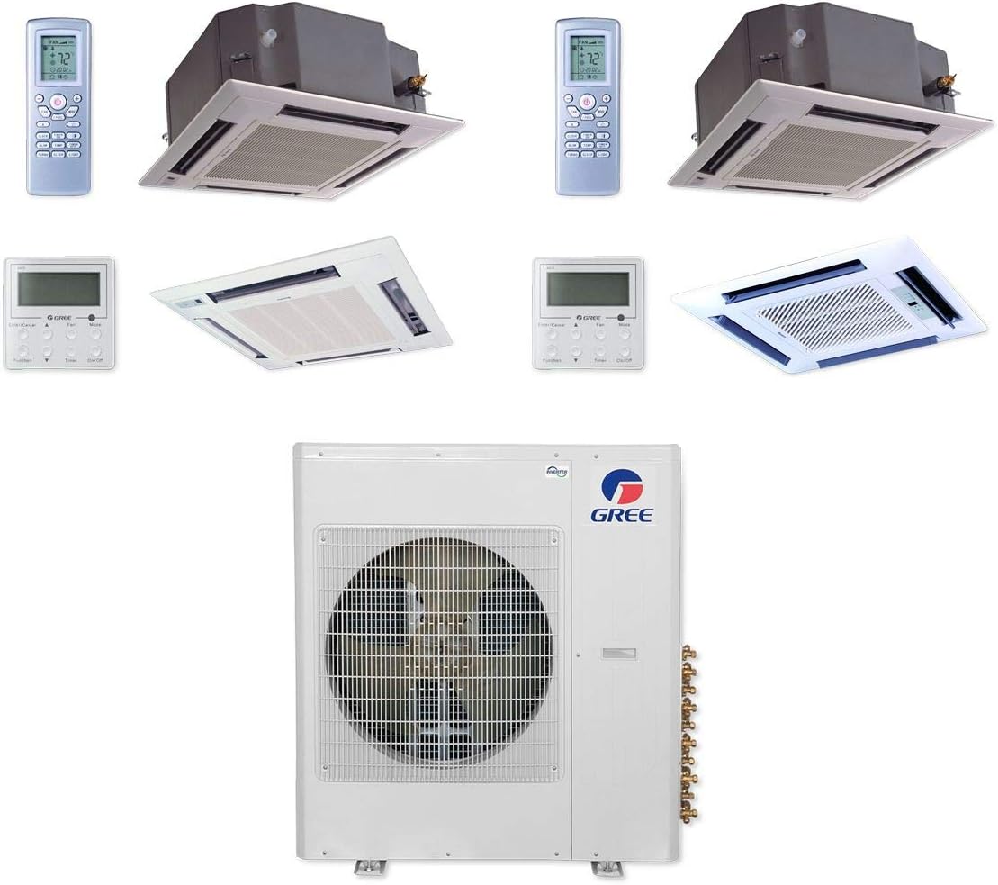 Gree 36,000 BTU Multi21+ Dual-Zone Ceiling Cassette Mini Split Air Conditioner Heat Pump 208/230V SEER 21 (18-24)