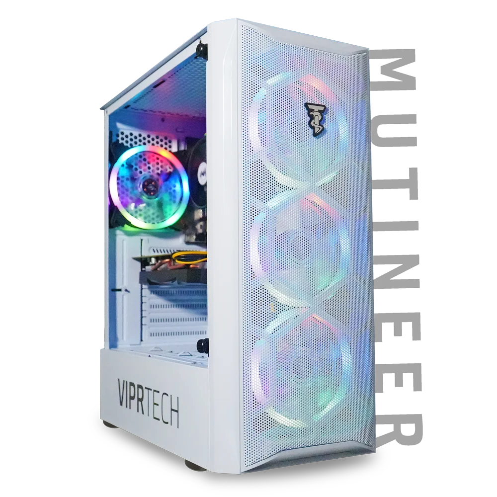 ViprTech Mutineer Gaming PC Desktop - Intel i7 (3.8GHz), NVIDIA GTX 1660 Super 6GB, 16GB RAM, 512GB NVMe SSD, RGB Keyboard Mouse, White