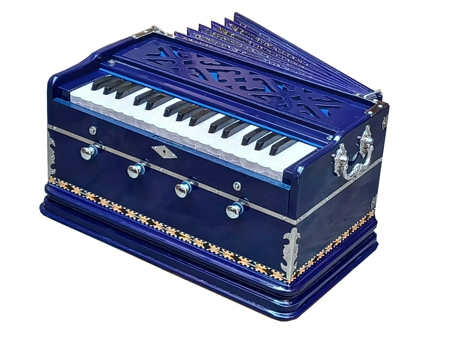 Naad HARMONIUM BLUE~4 STOPS~2 OCTAVES~7 FOLD BELLOW~DOUBLE REEDS~42 KEY~440Hz~KIRTAN 2023 - Natural