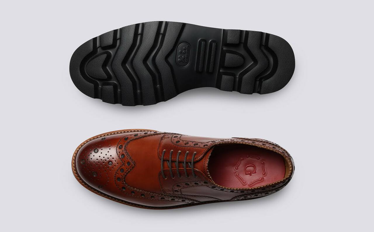 Grenson Archie Brogues in Tan Leather - Brown - Lace-ups