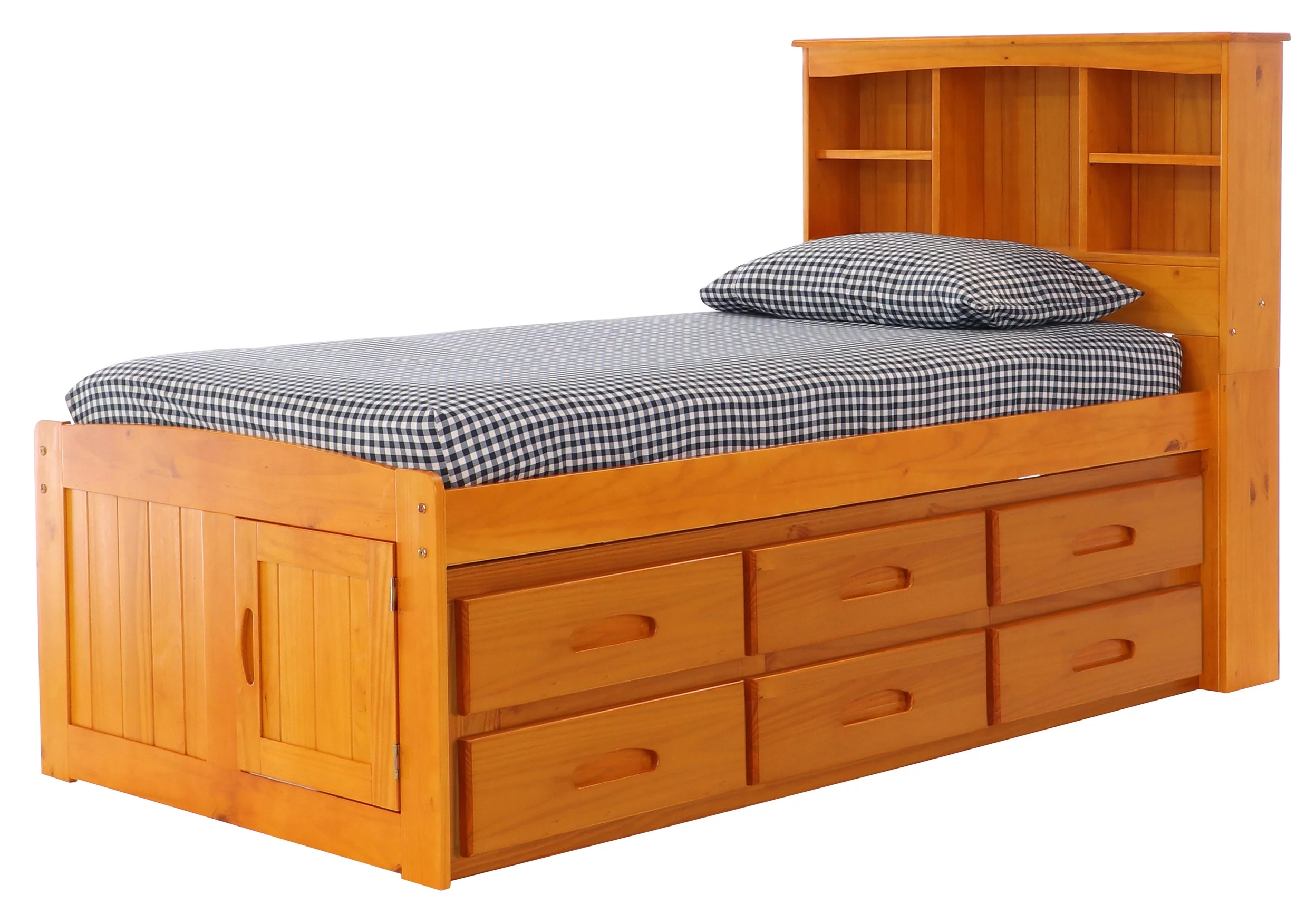 Discovery World Furniture Twin Bookcase Bed with 12 Drawers in Honey