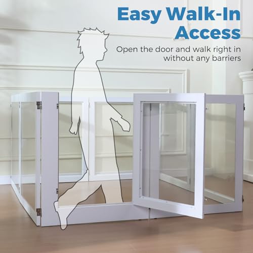 Heavy Duty Clear Acrylic Dog Playpen, Transparent Pet Pen, Metal Frame Easy Assemble Kennel Enclosure, Ideal for Small to Medium Dogs, Cats, and Other Small Pets (White, 6 Panels with Door)