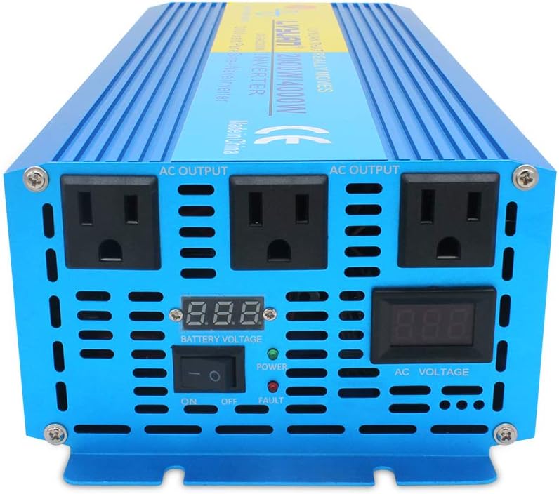 Yinleader 2000W Pure Sine Wave Inverter Power Inverter Peak Power 4000W 12V DC to 110V 120V AC with LED Display 3 AC Outlets for RV Car Solar System Emergency