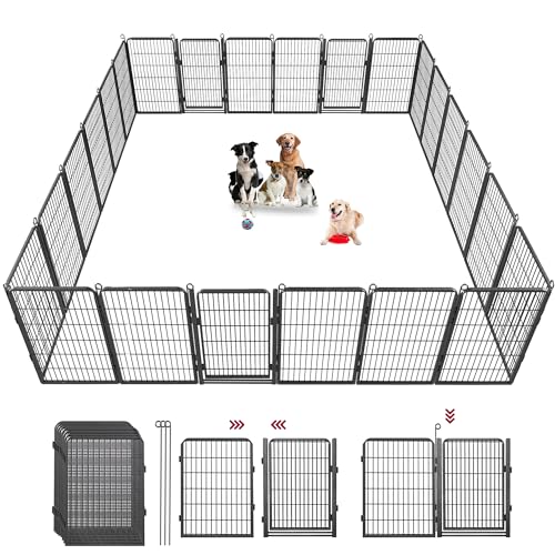 Dog Playpen Outdoor with Low Threshold Full Gate, 32" Height 10 Panels Large Dog Fence Outdoor for Yard, Heavy Duty Pet Playpen Metal Play Pen Portable Fence for RV Camping, Yard