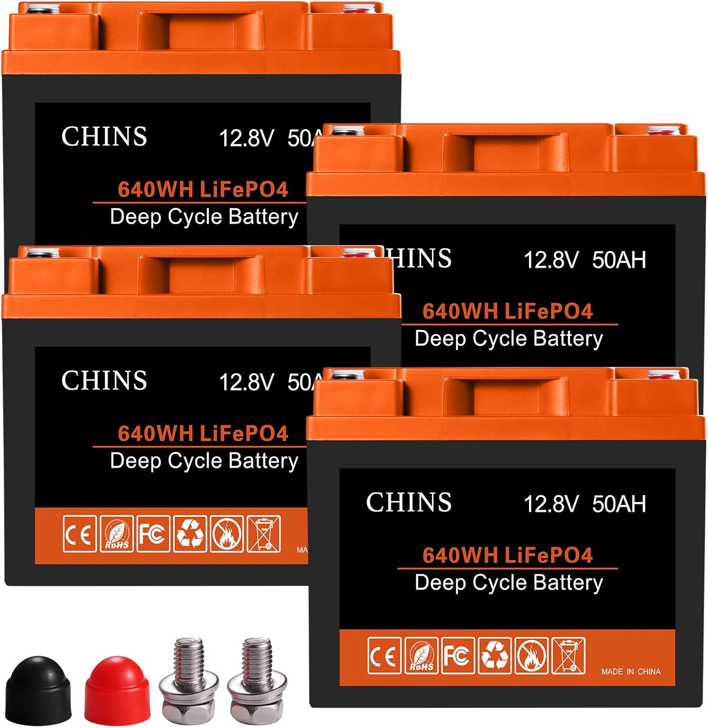 CHINS 12 Volt Battery | LiFePO4 Battery | 12V 100AH Lithium Battery | Built-in 100A BMS | Perfect for RV, Solar, Marine, Home Energy Storage and Off-Grid Applications etc.