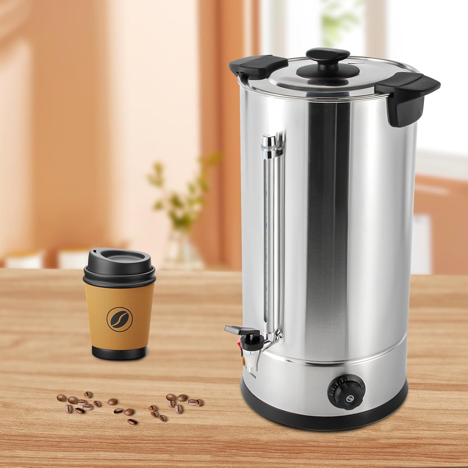 Hot Water Dispenser, 25L/6.6 gal Commercial Stainless Steel Electric Hot Water Boiler With Double-layer Barrel Wall, Portable Thermostable Tea Urn Coffee Boiler With Practical Faucet For Hot Drinks