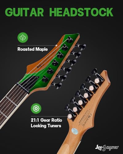 Leo Jaymz Electric Guitar Monsoon Series,Reverse Headstock,Mahogany Body,Roasted Maple Neck,Rosewood Fretboard,Locking Tuners,Rounded End Frets,AlnicoV Pickups,Fixed Bridge (Blue Flame)
