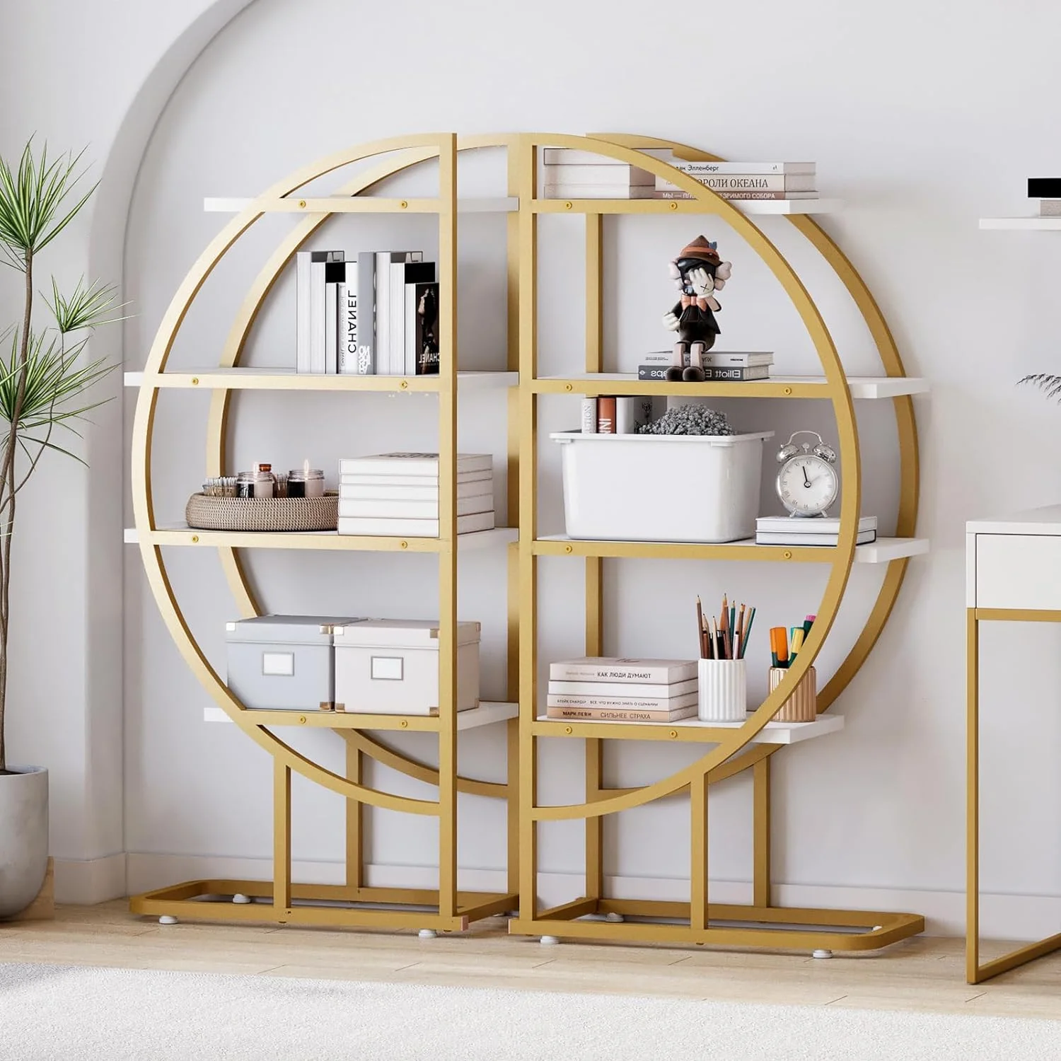 MQLIFEBOOM 4-Tier Bookshelf  Gold Bookcase with Steel Frame  Modern Display Shelves  Half   Shelves for Living Room  Bedroom  Hallway  Office Home - Curated Treasures Market