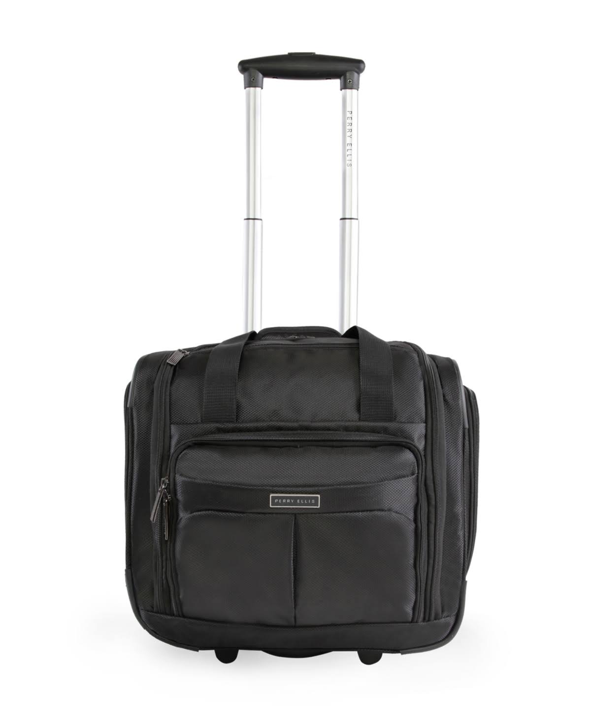 Perry Ellis Black Excess 9-Pocket Underseat Rolling Tote Carry-On Bag