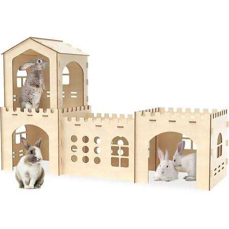 Extra Large Rabbit Hutch, Wooden Rabbit Houses and Hideouts Large Wooden Rabbit Castle Bunny Hideout - Pet Supplies online store