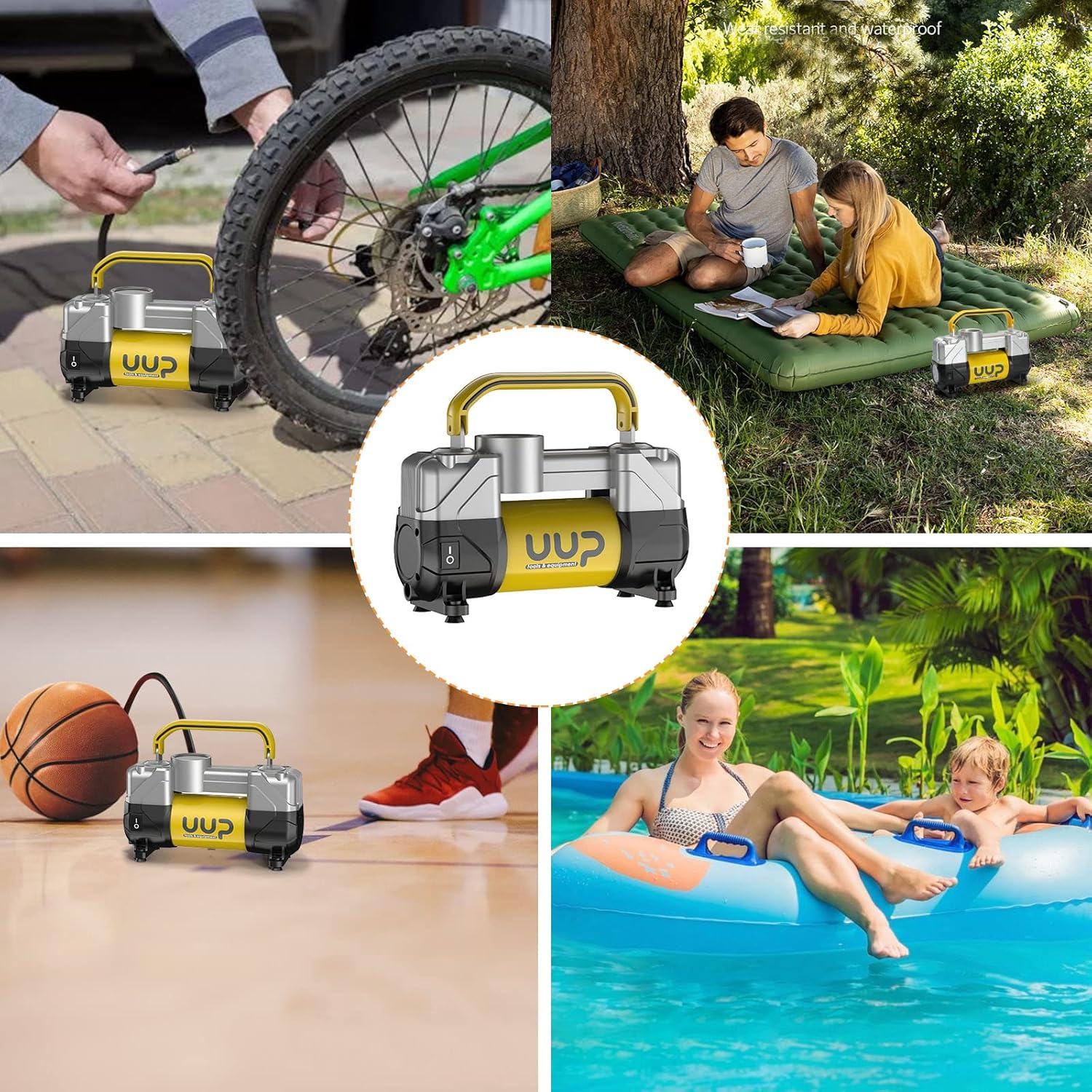 UUP Portable Air Compressor Tire Inflator Heavy Duty Double Cylinders with 12V DC,Metal Air Pump for Car Tires with Emergency LED Light for Car, Truck, SUV, Air Bed, Dinghy and Other Inflatables Pack of 2