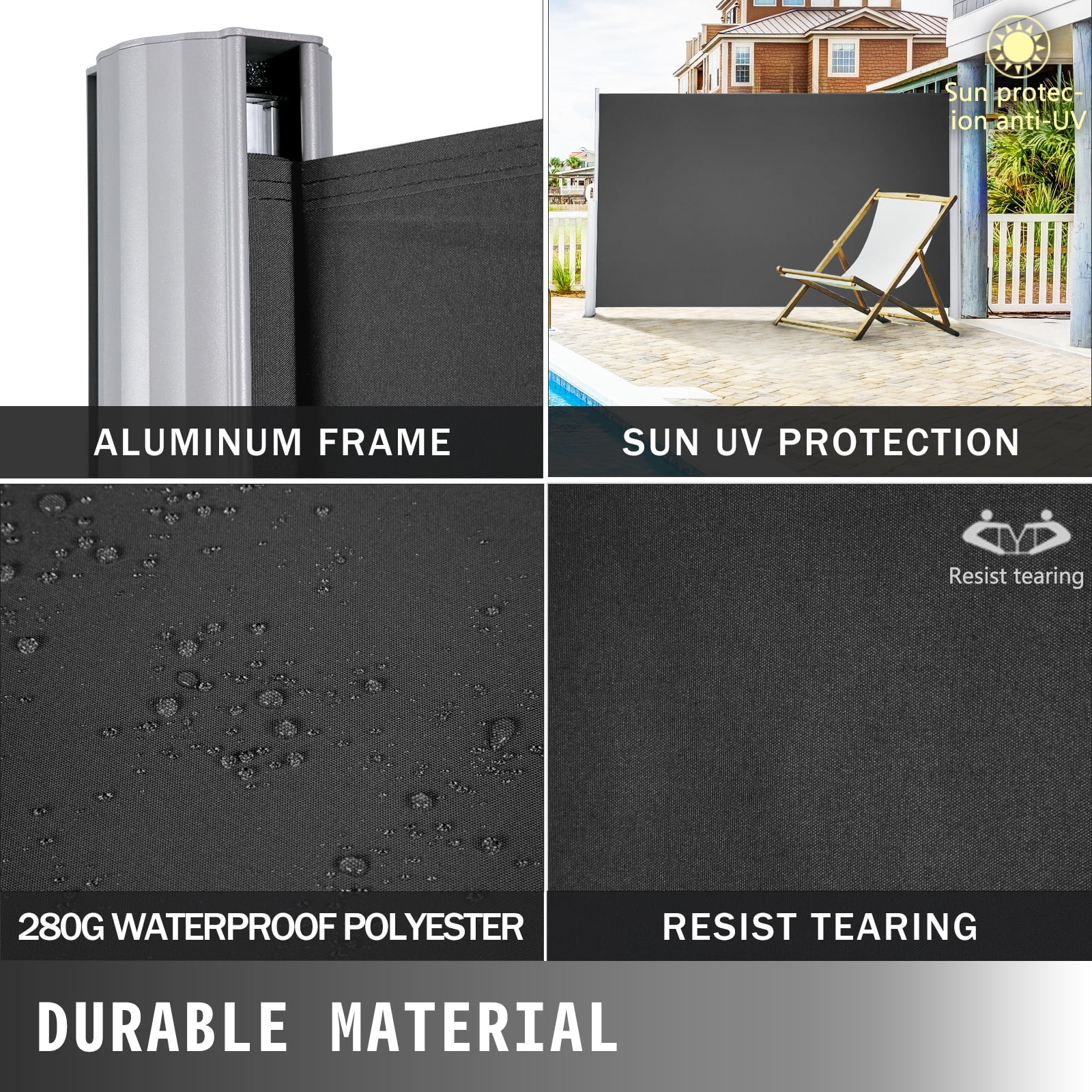 BENTISM Retractable Side Awning Patio Screen Retractable Fence 63x236inch Privacy Screen - Curated Treasures Market