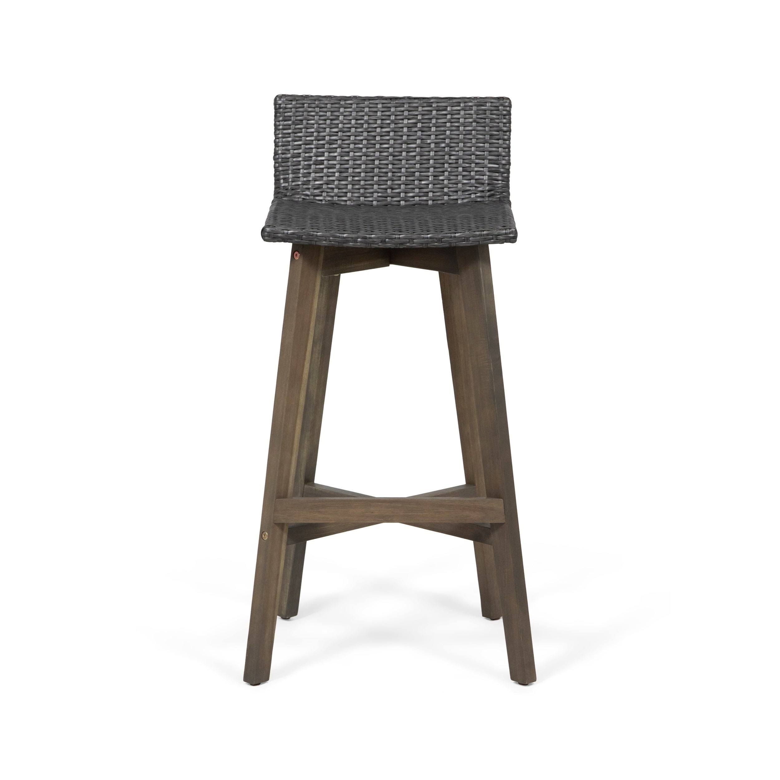 4pk La Brea Acacia Wood u0026 Wicker Patio Barstools Brown - Christopher Knight Home