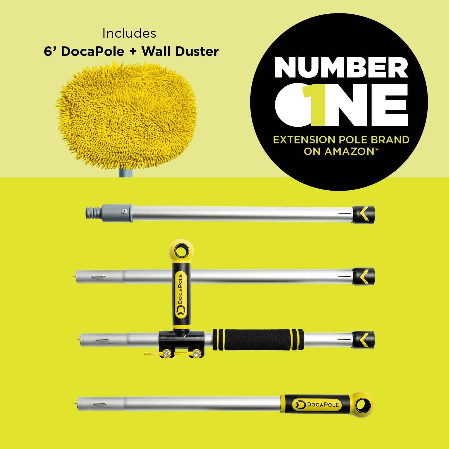 DocaPole Wall Duster with 6-24 Foot Extension Pole: Includes Telescoping Pole and Chenille Microfiber Cleaning Head for Use as Baseboard Cleaner, Wall Duster, and on High Reach Ceilings