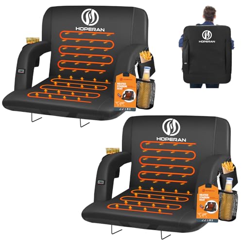 HOPERAN Heated Stadium Seats for Bleachers with Back Support, 3 Levels Heated Bleacher Seat with Backrest, Portable Heated Stadium Chairs with Back and Cushion for Outdoor Games Sports